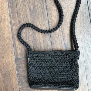 Luxy Black Woven Single Braided Strap Zip  Mini Shoulder Bag